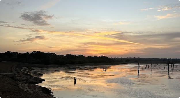 Golden sunset over calm waters at Bembawa Wewa